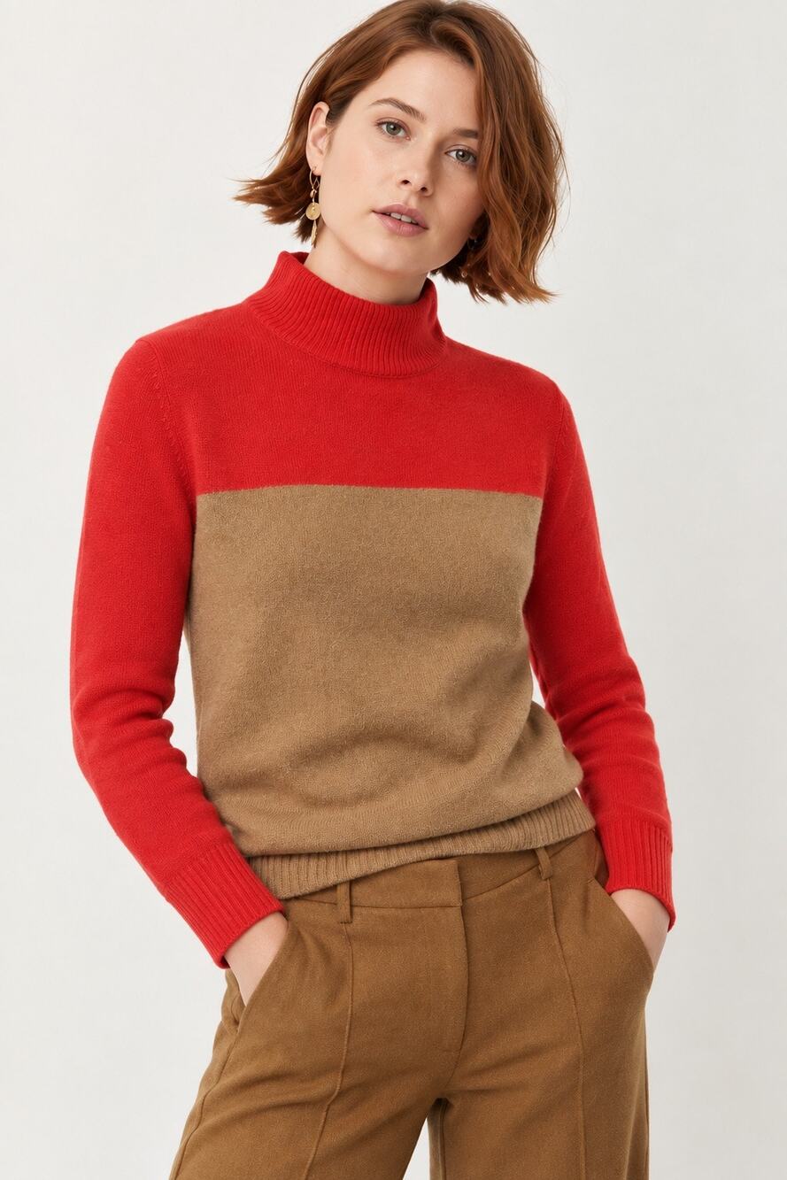 J. Crew Colorblock Mockneck Merino Wool Women’s Sweater Flame Acorn size large